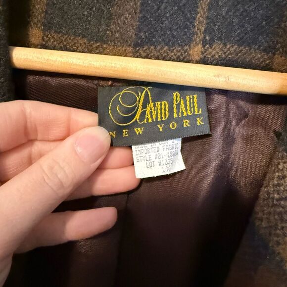 Vintage David Paul New York Plaid Brown Wool Blend Stitched Collar Blazer Size 1 - Picture 4 of 8